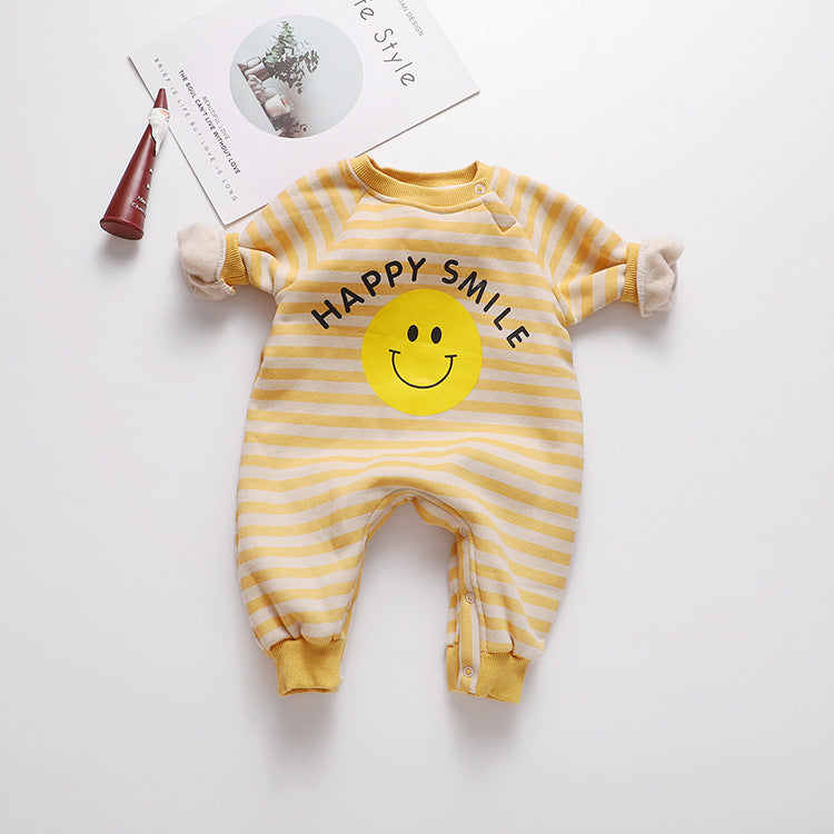 1pcs Striped & Dot Pattern Long Sleeved Romper Jumpsuit
