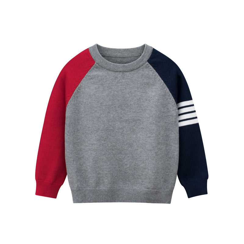 Contrast Design Side Striped Pattern Knitted Western Style Sweater