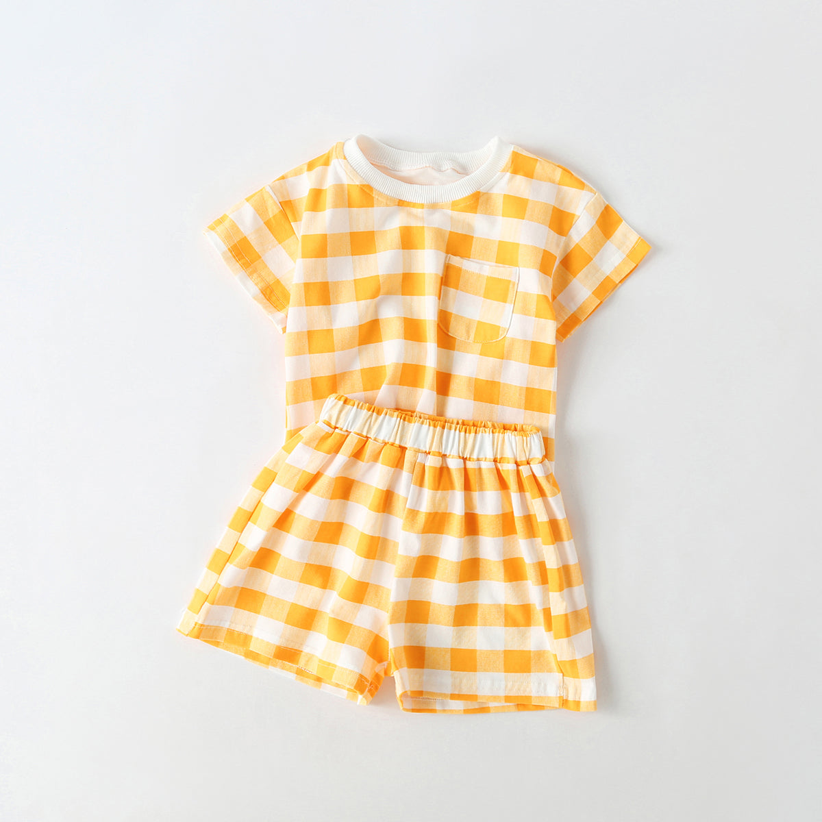 1pcs Plaid & Heart Pattern Tee Combo Shorts Simply Style Sets