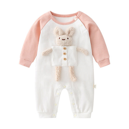 3D Cartoon Animal Patchwork Design Color Matching Long-Sleeved Rompers