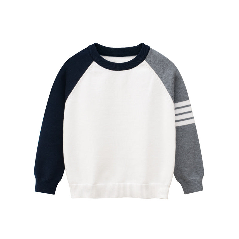 Contrast Design Side Striped Pattern Knitted Western Style Sweater