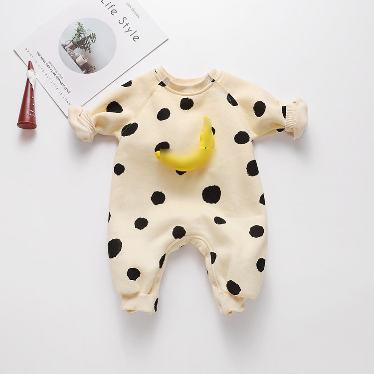 1pcs Striped & Dot Pattern Long Sleeved Romper Jumpsuit