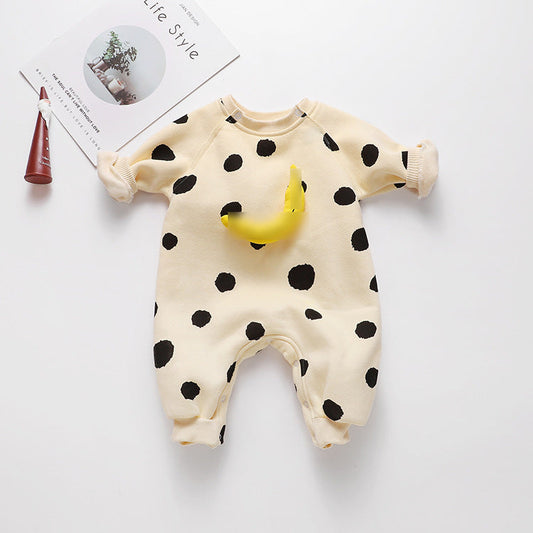1pcs Striped & Dot Pattern Long Sleeved Romper Jumpsuit