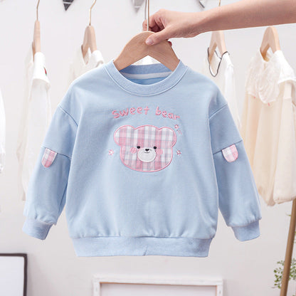 Cartoon Bear Patched Graphic Kids Valentine’ Day Clothes Pullover Hoodies