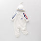 1pcs Solid Color Contrast Tape Design Pure Cotton Romper Jumpsuit
