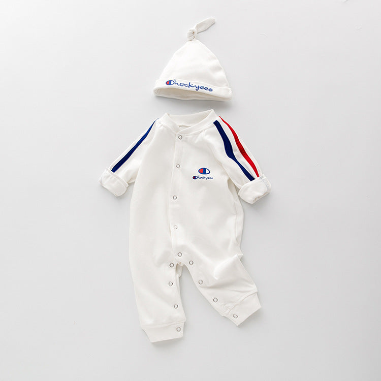 1pcs Solid Color Contrast Tape Design Pure Cotton Romper Jumpsuit
