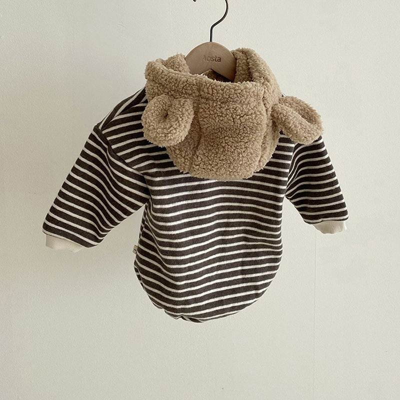 1pcs Striped Graphic Cartoon Shape Design Fleece Thermal Hoodies