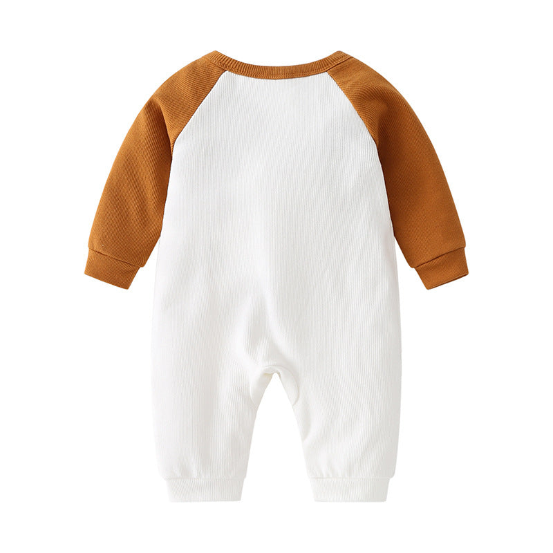3D Cartoon Animal Patchwork Design Color Matching Long-Sleeved Rompers