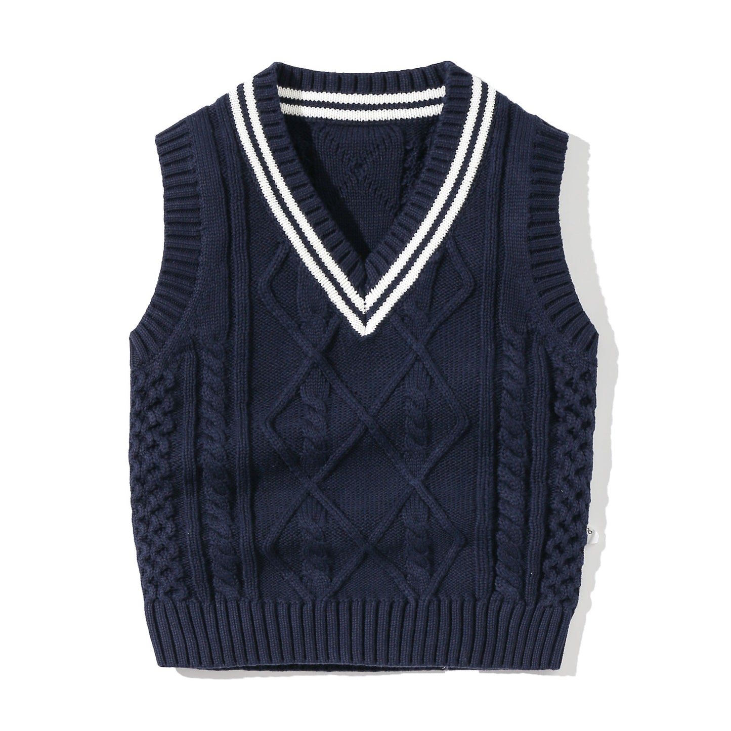 Crochet Knitting Pattern Striped V-Neck Design College Style Sleeveless Vest Sweater