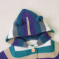 Colorful Striped Pattern Button Front Knitted Cardigan With Hat