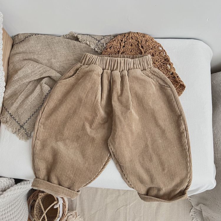 Solid Color Corduroy Fabric Long Pants With Pockets