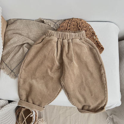 Solid Color Corduroy Fabric Long Pants With Pockets