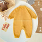 3D Cartoon Bear Patched Design Corduroy Fabric Button Front Romper