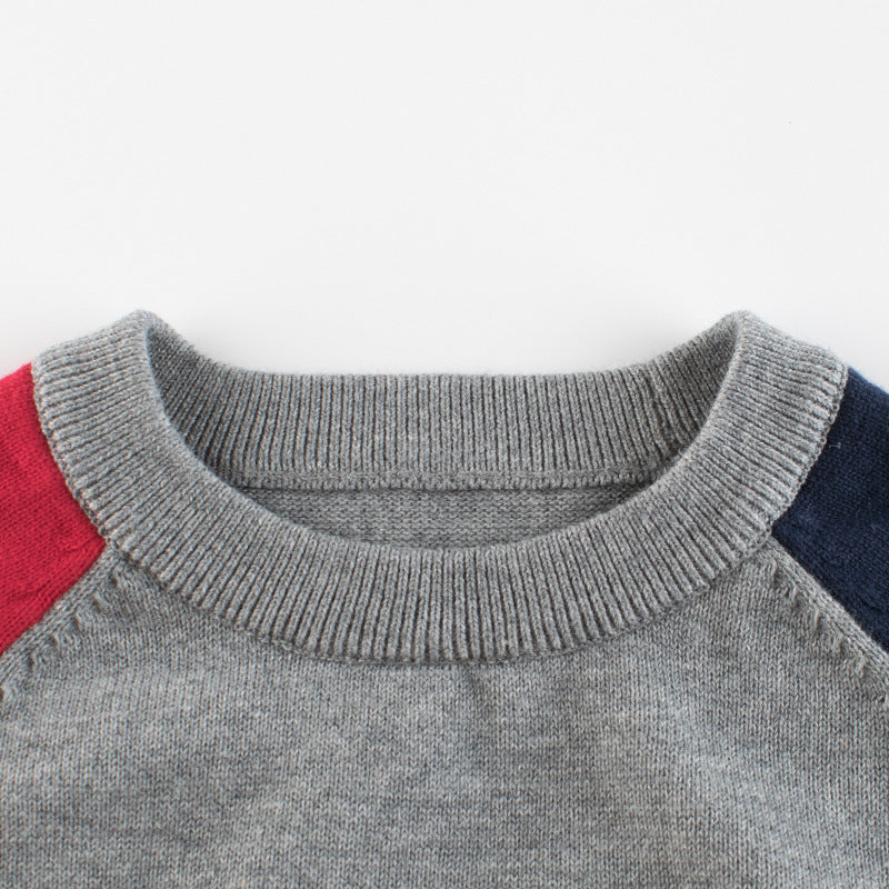 Contrast Design Side Striped Pattern Knitted Western Style Sweater