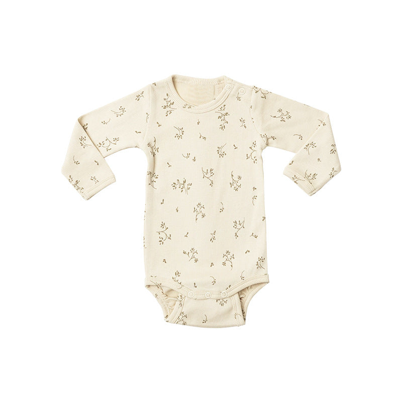 Cartoon & Floral Pattern Long Sleeve Onesies With Pants Sets