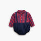 1pcs Plaid Pattern False 1 Pieces Design Lapel Bodysuit Onesies
