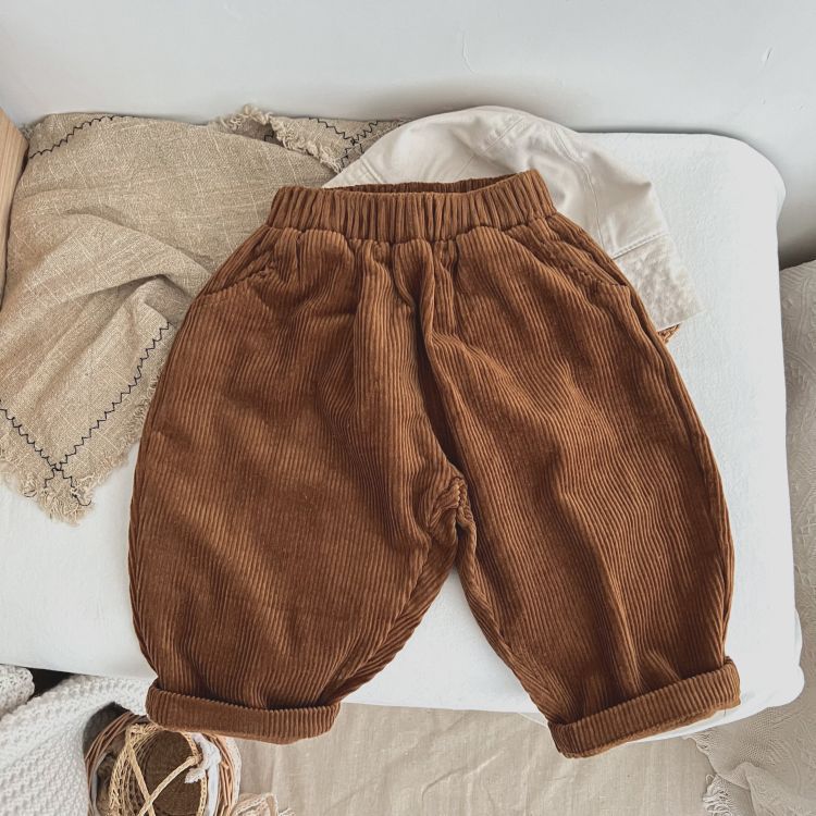 Solid Color Corduroy Fabric Long Pants With Pockets