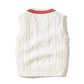Crochet Knitting Pattern Striped V-Neck Design College Style Sleeveless Vest Sweater