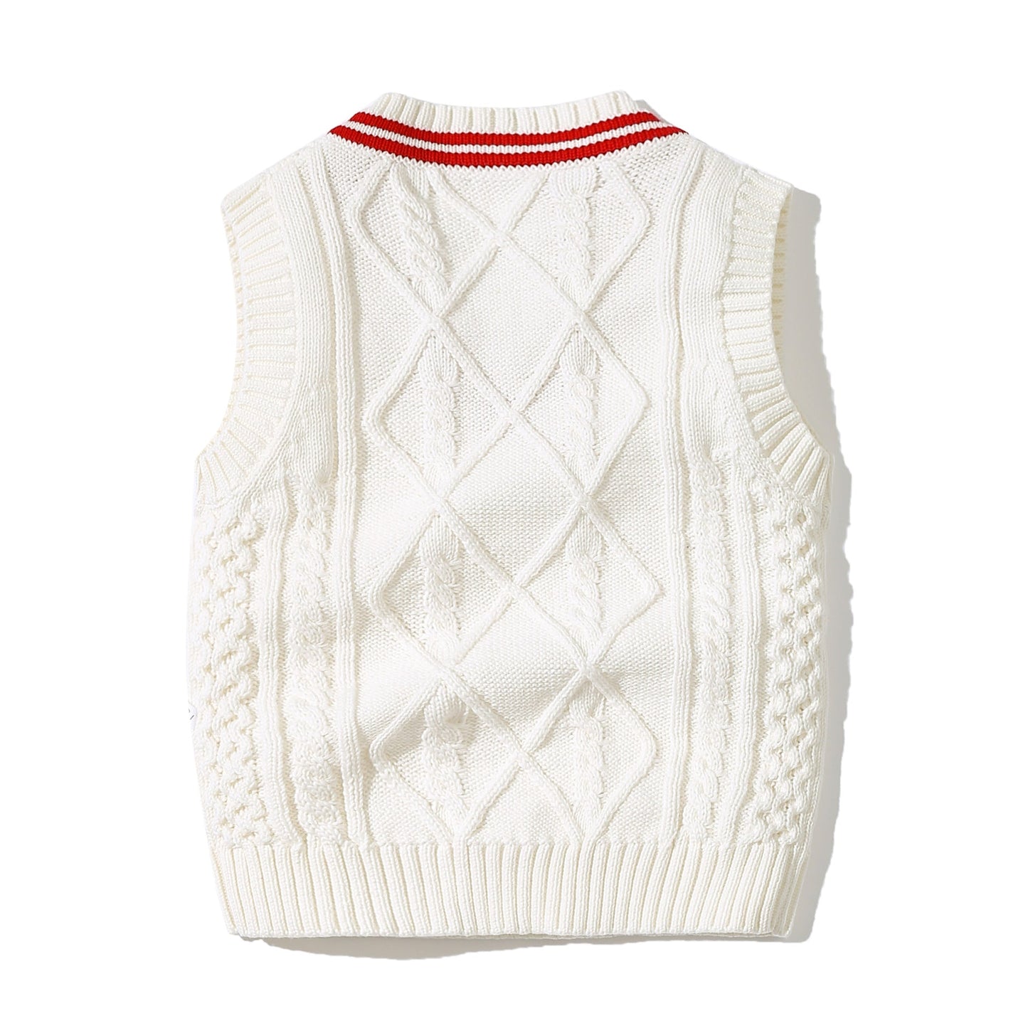Crochet Knitting Pattern Striped V-Neck Design College Style Sleeveless Vest Sweater