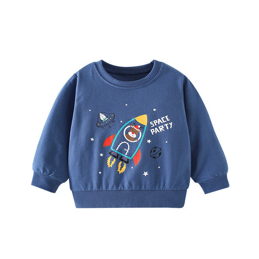 Planet Pattern Round Collar Cotton Hoodie