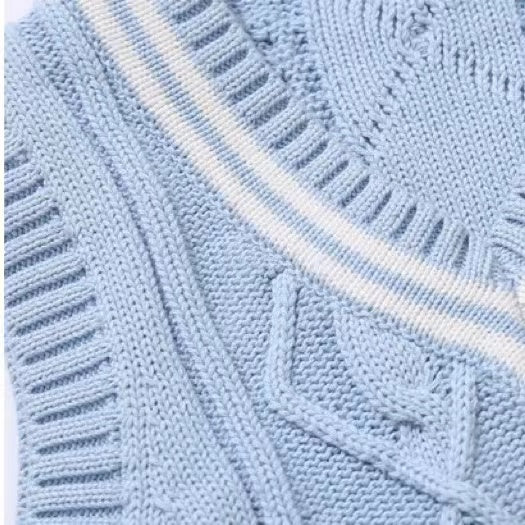 Crochet Knitting Pattern Striped V-Neck Design College Style Sleeveless Vest Sweater