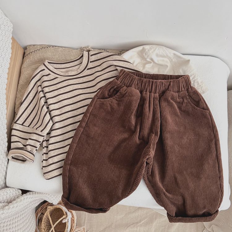 Solid Color Corduroy Fabric Long Pants With Pockets