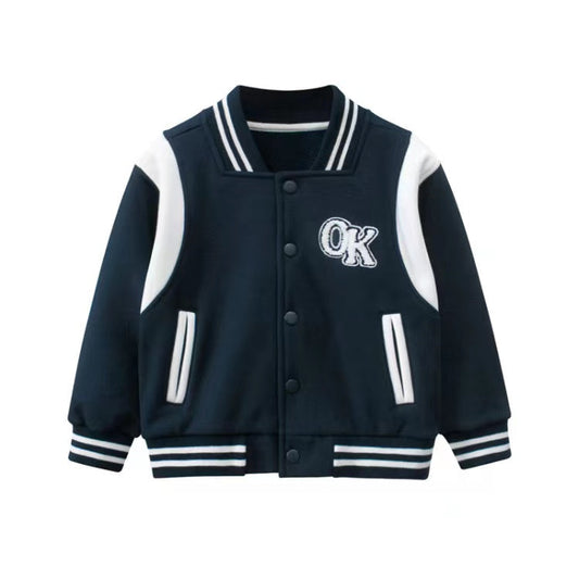 Letters Embroidered Pattern Contrast Design Baseball Coat