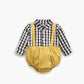 1pcs Plaid Pattern False 1 Pieces Design Lapel Bodysuit Onesies