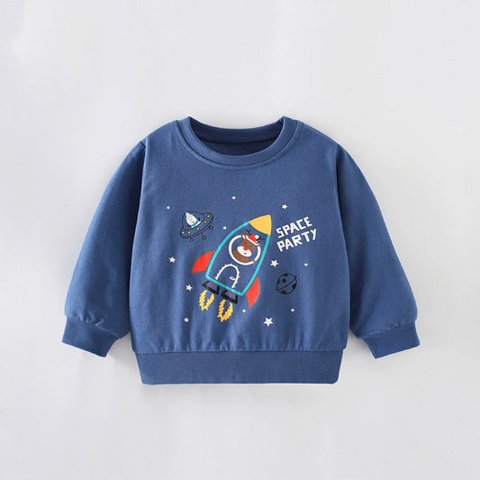 Planet Pattern Round Collar Cotton Hoodie
