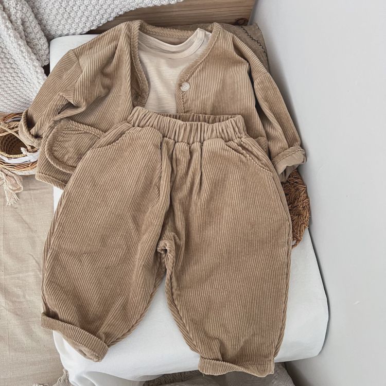 Solid Color Corduroy Fabric Long Pants With Pockets