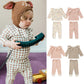 Cartoon & Plaid Pattern Ruffle Neck Design Long Sleeve Sets