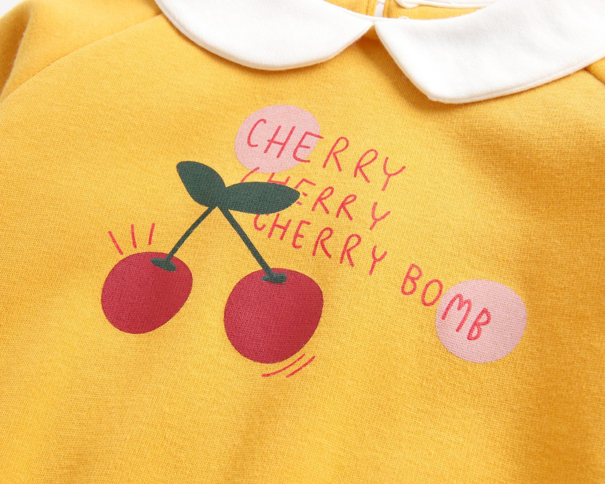 1pcs Cherry & Slogan Pattern Doll Neck Longsleeve Onesies