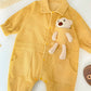 3D Cartoon Bear Patched Design Corduroy Fabric Button Front Romper