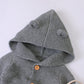 1pcs Cable Knitted Graphic Button Front Design Rompers With Hairball Patched Hat
