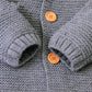 1pcs Cable Knitted Graphic Button Front Design Rompers With Hairball Patched Hat