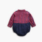 1pcs Plaid Pattern False 1 Pieces Design Lapel Bodysuit Onesies