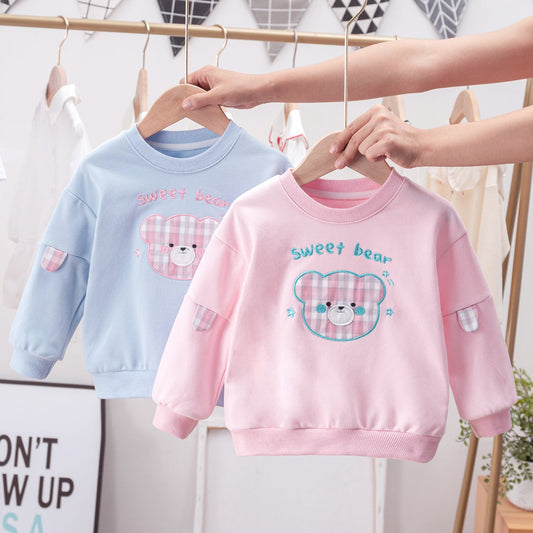 Cartoon Bear Patched Graphic Kids Valentine’ Day Clothes Pullover Hoodies