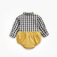 1pcs Plaid Pattern False 1 Pieces Design Lapel Bodysuit Onesies