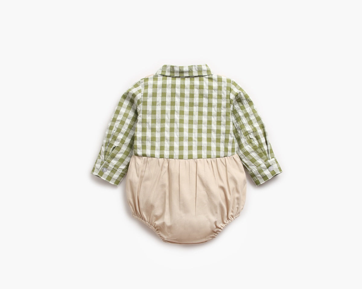 1pcs Plaid Pattern False 1 Pieces Design Lapel Bodysuit Onesies