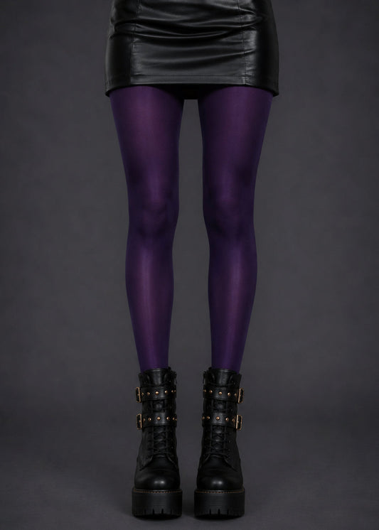 Purple High Shine Tights – Glossy Silk-Look Hosiery