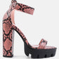 Rattle Snake Print Chunky High Block Heel Sandals