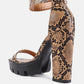 Rattle Snake Print Chunky High Block Heel Sandals