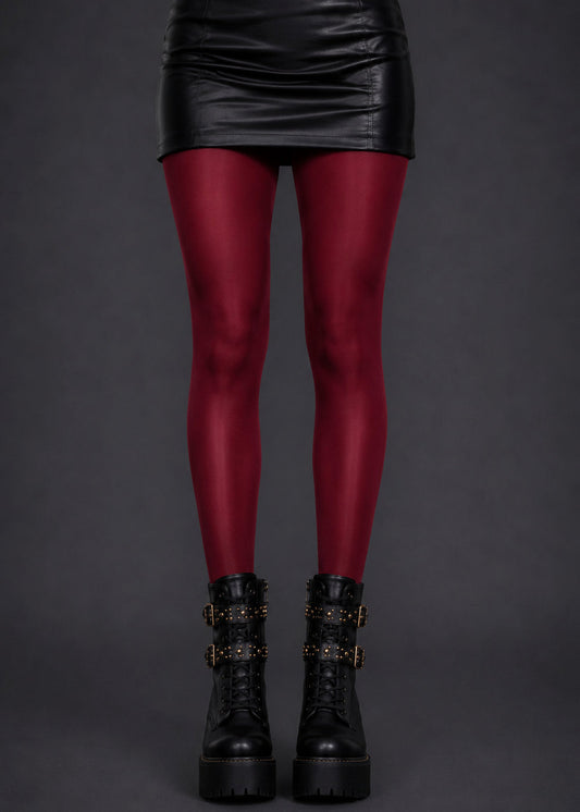 Burgundy High Shine Tights – Glossy Silk-Look Hosiery for Women