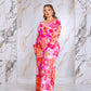 Floral Print Jumpsuit with Long Bishop Split Sleeves - Pink