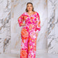 Floral Print Jumpsuit with Long Bishop Split Sleeves - Pink