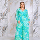 Floral Print Jumpsuit with Long Bishop Split Sleeves - Green