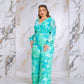 Floral Print Jumpsuit with Long Bishop Split Sleeves - Green