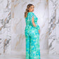 Floral Print Jumpsuit with Long Bishop Split Sleeves - Green