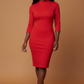 Red Mock Neck Form Fitted Dress
