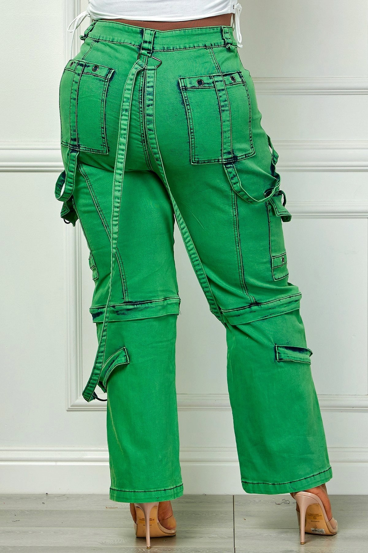 Oh So Crafty Utility Cargo Denim Pants - Green